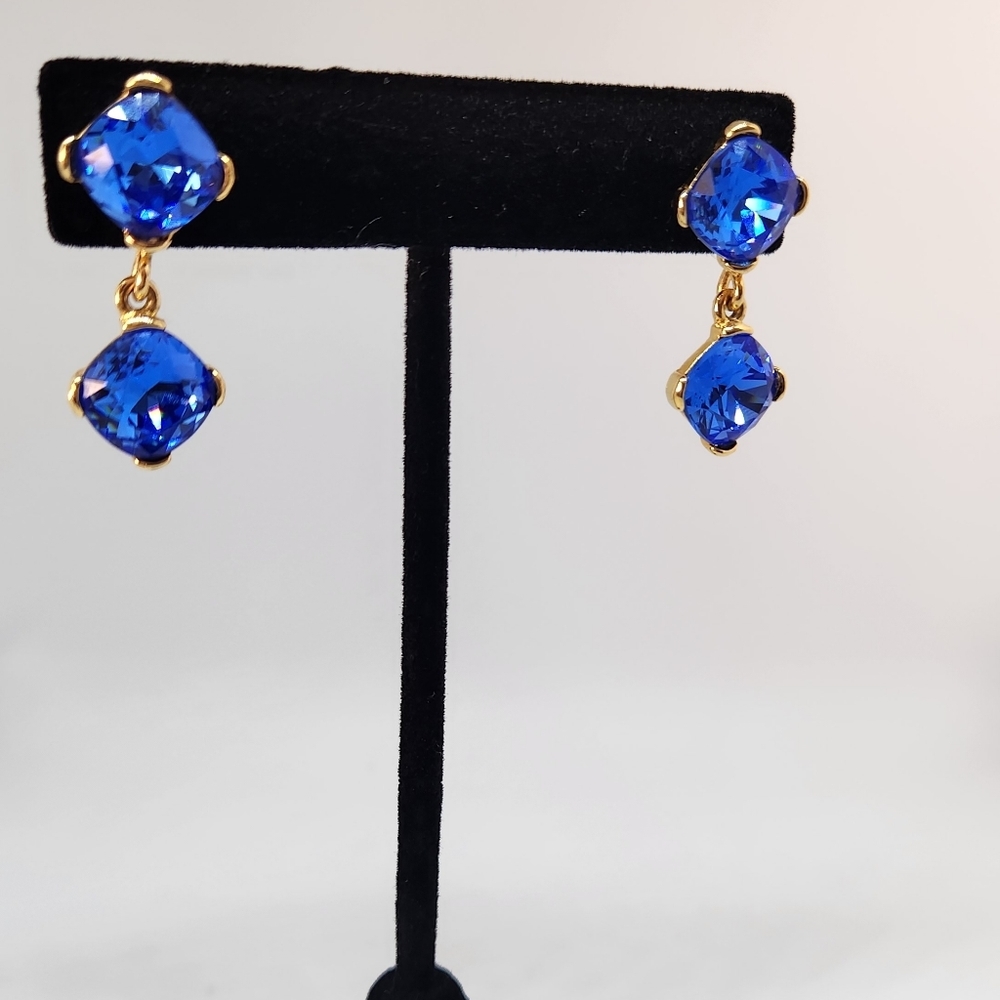 Vintage Monet Blue Gold Tone Pierced Earrings
